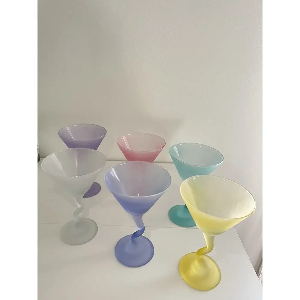 Libbey Watusi Coastal Martini Glass Set Of 6 Mid Century Pastel Retro Stemware - Picture 3 of 8